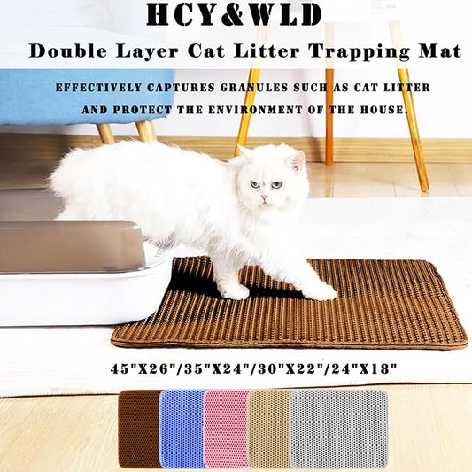 HCY&WLD Cat Litter Mat, Honeycomb Double Layer Cat Litter Trapping Mat, Waterproof Urine Proof Non-Slip, Scatter Control, Less Waste, Easier to Clean (Brown, 24" X 18")