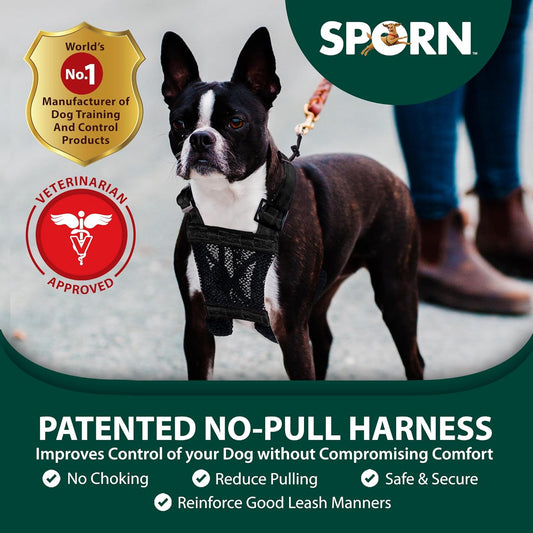 Sporn Extra Small Dog Harness No Pull - Easy & Adjustable for Growing Puppies, Lightweight, Breathable, Durable Nylon, Black Mesh Body, XS Size, Anti-Pull Dog Harness for Puppies & Small-Sized Breeds