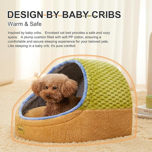 Jiupety Cute Cat Beds for Indoor Cats, Cat Cave Bed for Kittens, Hideaway Cat House for Cat & Small Dog with Anti-Slip Bottom, Washable Removable Cushion, L(19"x17"x16"), Green