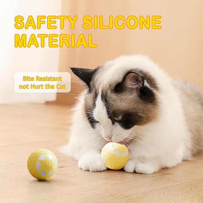 Interactive Cat Ball Toy, Intelligent Cat Toys with LED Lights, Automatic Moving Rolling Ball for Indoor Kitten, Kitten Automatic Toy