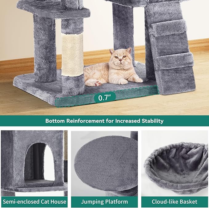 YITAHOME 70.8in Cat Tree Tower for Indoor Cats: Multi-Level Kittens Pet Play House Condo Furniture Activity Center with Scratching Posts Stand Light Grey