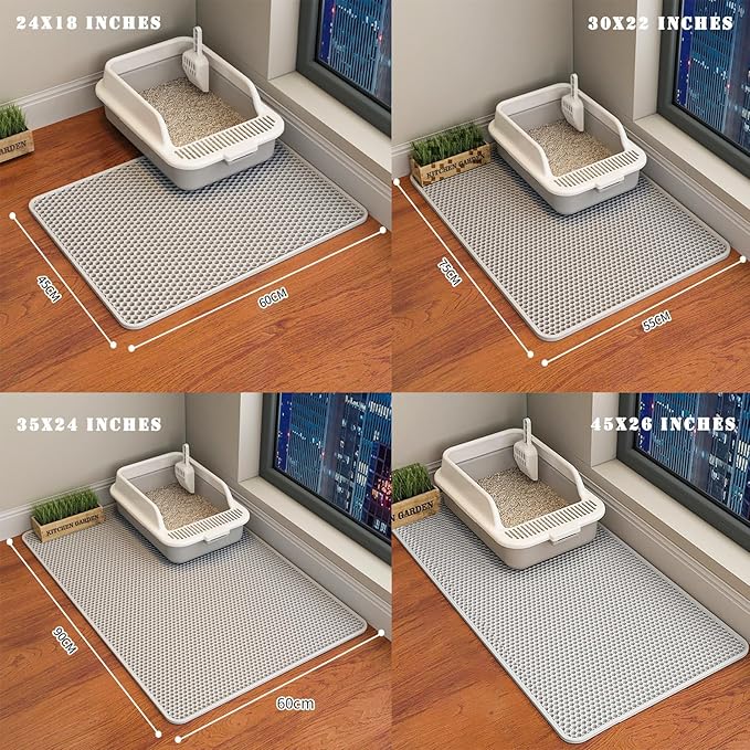 HCY&WLD Cat Litter Mat, Honeycomb Double Layer Cat Litter Trapping Mat, Waterproof Urine Proof Non-Slip, Scatter Control, Less Waste, Easier to Clean (Light Gray, 30" X 22")