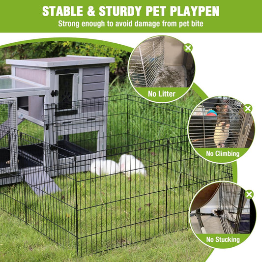 Bunny Playpen Indoor & Outdoor, Rabbit Playpen with Waterproof Liner, Extension Guinea Pig Cages for Small Animals (Playpen Only)
