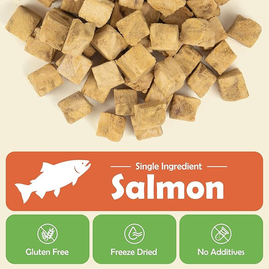 MON2SUN Freeze Dried Salmon Cat and Dog Treats, Single Ingredient Natural and Healthy Dog Snacks, High Protein Training Treats & Food Topper, 6oz