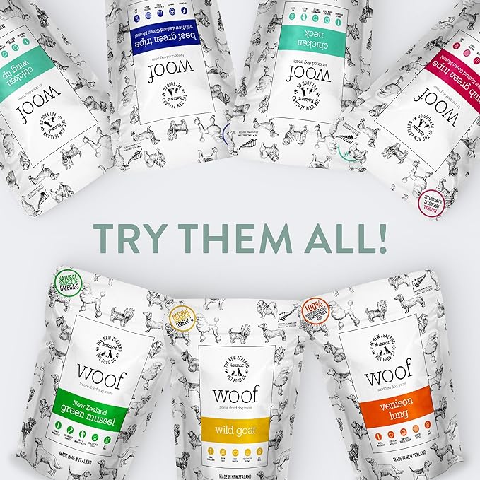 Air Dried WOOF Chicken Neck Treat - Mixer, or Topper - Air Dried, High Protein,Natural, Single Ingredient - 1.76oz