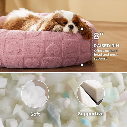 Bedsure Dog Bed for Small Dogs - Donut Pet Bed for Puppy Kitten with Anti Slip Bottom, Round Sherpa Dog Beds with Washable Removable Cover, Pink, 23x23x8 inches