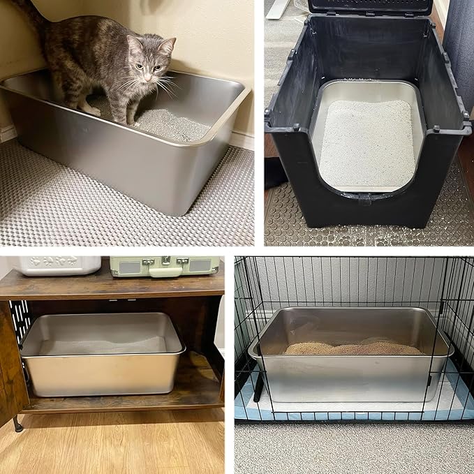 Stainless Steel Cat Litter Box, 23.6"x15.8"x8" XXL Stainless Steel Litter Box 8 inch Deep, Extra Large Metal Litterbox for Big Cats, Non Stick Surface, Easy to Clean, High Sided