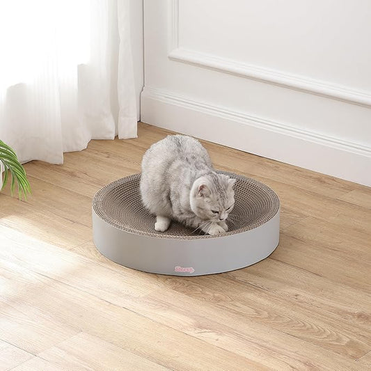 CSR1010K Nelson 20.13" Modern Cardboard Round Bowl Cat Scratcher with Catnip, Fog