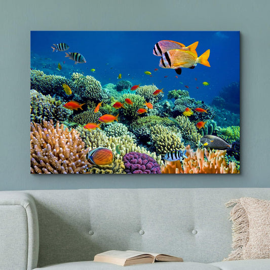 wall26 Canvas Print Wall Art Vibrant Coral Reef Underwater Panorama Nature Animals Photography Realism Rustic Scenic Landscape Wilderness Earth Colorful for Living Room, Bedroom, Office - 32"x48"