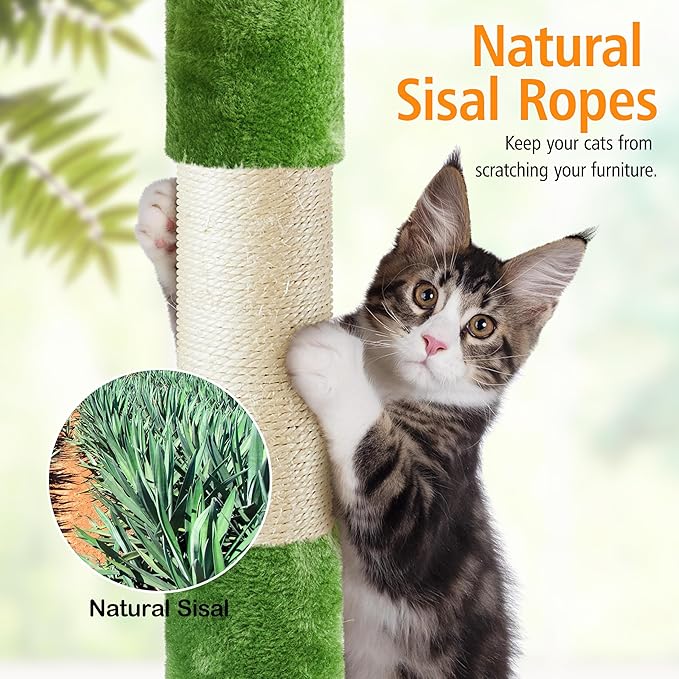 Topeakmart Cat Tree, 57in Cat Tree Tower for Indoor Cats with Basket Top Perches Sisal Scratching Board and Dalling Ball, Cat Activity Center for Kittens