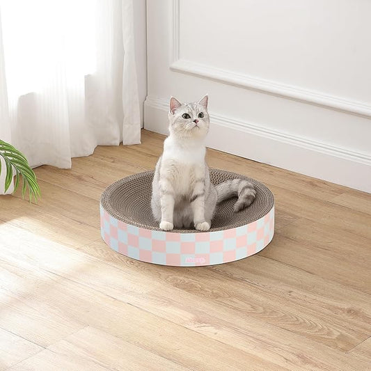 CSR1010E Nelson 20.13" Modern Cardboard Round Bowl Cat Scratcher with Catnip, Strawberry Milkshake