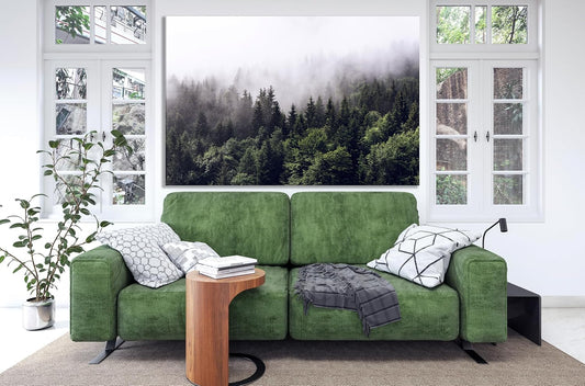 Nature Wall Art Prints - Ocean Forest Mountain Lake Canvas Landscapes - Small to Extra Large Living Room Bedroom Kitchen Bathroom Décor (Foggy Pine Forest, 20L" x 30W")