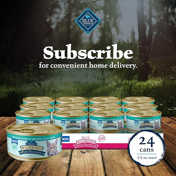 Blue Buffalo Wilderness Wild Delights Minced Wet Cat Food, High-Protein & Grain-Free, Made with Natural Ingredients, Chicken & Trout Recipe in Tasty Gravy, 5.5-oz. Cans (24 Count)