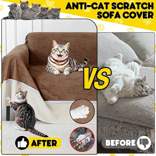 Loiion Cat Scratch Furniture Protector - Anti-Slip, Waterproof Sofa Cover to Keep Cats Off, Pet-Friendly Couch Protectors for 3 Cushion Couch, Anti-Scratch Couch Cover for Pets and Kids 118"X91"Brown