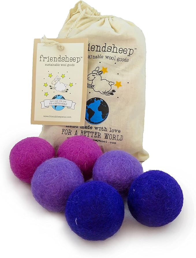 Friendsheep Eco Wool Pet Toy Ball - Cat, Ferret, Small Dog - Fair Trade, Handmade in Nepal, Eco-Friendly - 100% Wool, 6-Pack (Balls x6, Purple Rain)