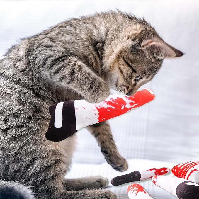 10 Pcs Knife Cat Toys Halloween Horror Cat Chew Toys Knife Shaped Catnip Toy for Halloween Cats Indoor Exercise Play Boredom Relief, 8 Styles