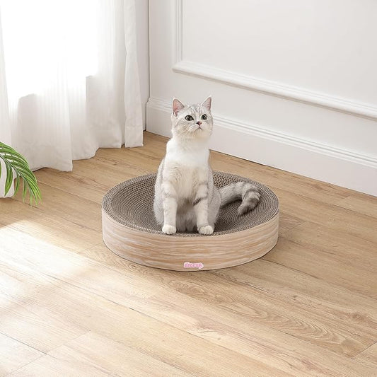CSR1010J Nelson 20.13" Modern Cardboard Round Bowl Cat Scratcher with Catnip, Oak Wood