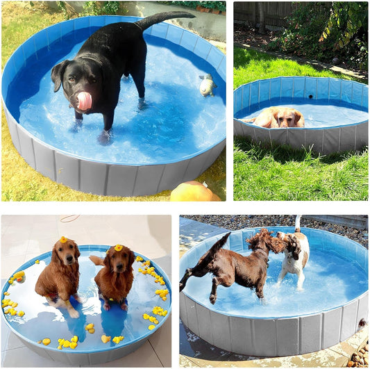 Yaheetech Grey Hard Plastic Dog Pools for Small Medium Large Dogs Puppies Pet Collapsible Bath Pool Tub for Outdoor/Home Use, Pet Repair Patches Included, XL
