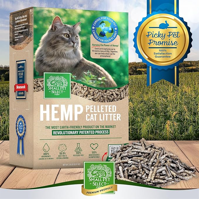 Small Pet Select - Hemp Pelleted Cat Litter, Non-Clumping, Biodegradable Kitty Litter, Eco Friendly Odor Control for a Fresh Litter Box, 20 lb