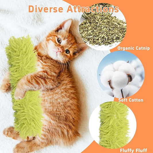 3 Pack Soft and Durable Cat Pillows, Rich Color Catnip Toys - Indoor Interactive Cat Kicker Toys for Cats (Green Set)