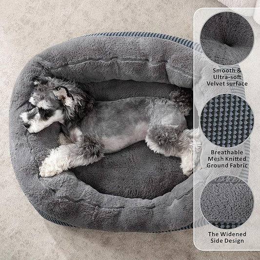 INVENHO Dog Bed Medium Size, Orthopedic Warming Soft Calming Sleeping Puppy Bed Durable Pet Bed with Anti-Slip Bottom M(30"x24"x9")