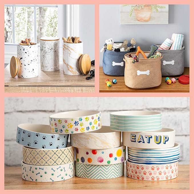 Park Life Designs - Metal Pet Treat Jar with Airtight Lid for Dogs, Cats, Puppies and More, Chic Kitchen Countertop Container for Cookies, Biscuits and Treats (Jasper, Grey, 1.4 Qt)