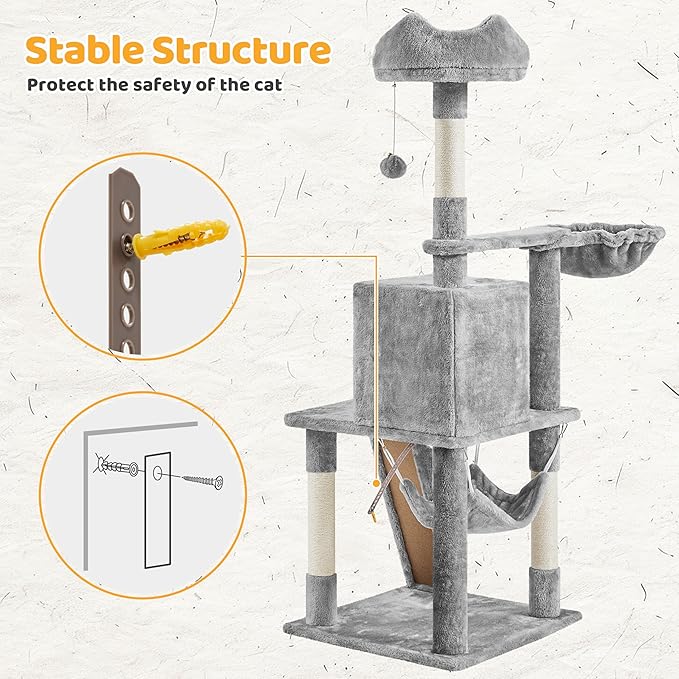 Yaheetech Cat Tree Tower Kitten Condo Scratching Post with Hammock Basket 54in