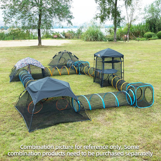 Pet Play Tunnel + Cube(with Three Ways) for Indoor and Outdoor, Kitty Play House, Cat Enclosures, Collapsible Cat Tent, Cage, Kitten Toys Easy to Connect with Kitty Tent(2 Cubes + Run Tunnel)