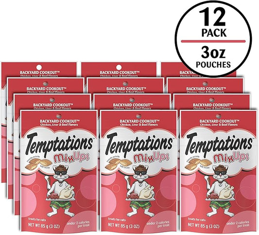 Temptations MixUps Backyard Cookout Flavor Crunchy and Soft Cat Treats, 3 oz. Pouch (Pack of 12)