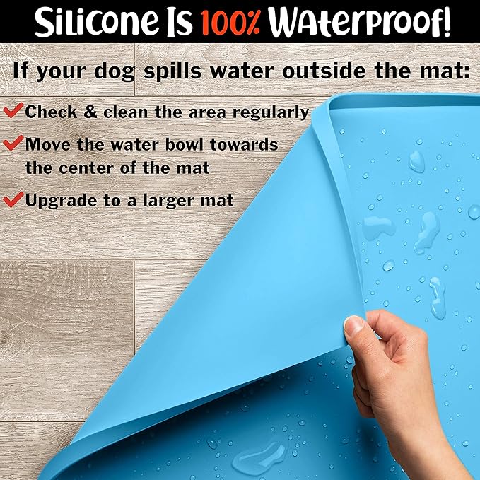 DogBuddy Dog Food Mat – Waterproof Dog Bowl Mat for Food and Water, Silicone Pet Feeding Mats for Floors, Non-Slip Placemat with High Edges for Dogs Bowls, Puppy Essentials (XXL: 32"x24", Maya)
