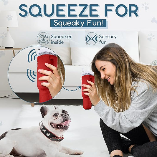 Pup Cup Tumbler Dog Toy – Birthday Dog Toy, Funny Squeaky Plush Puppy Gift, Cute Birthday Present (Ruby Red)