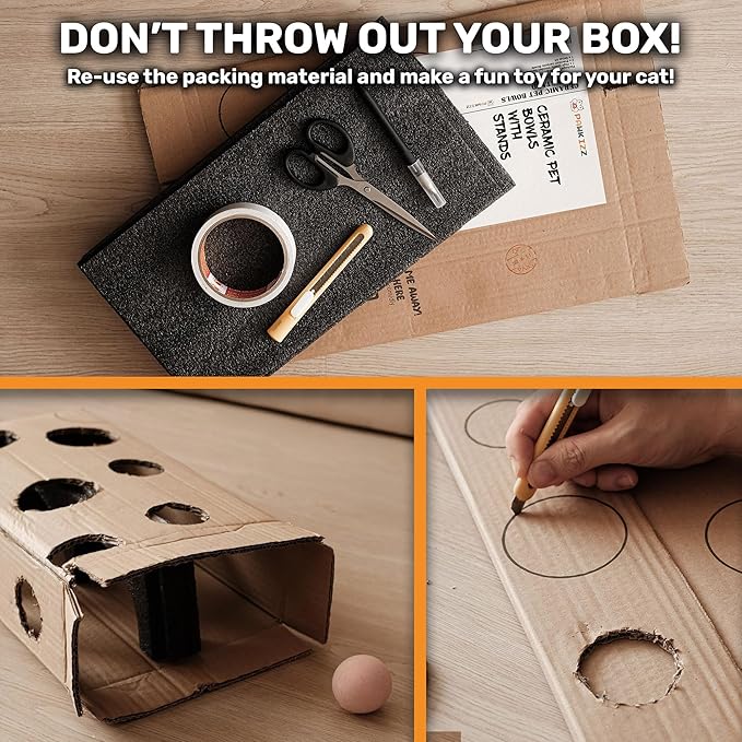 Elevated Cat Bowl Stand for Food and Water – Anti-Vomit Raised Feeding Station with Tilted Stand – Cat Ear Design, Removable Ceramic Bowls, Anti Slip Bamboo Base, Dishes for Indoor Cats & Kittens