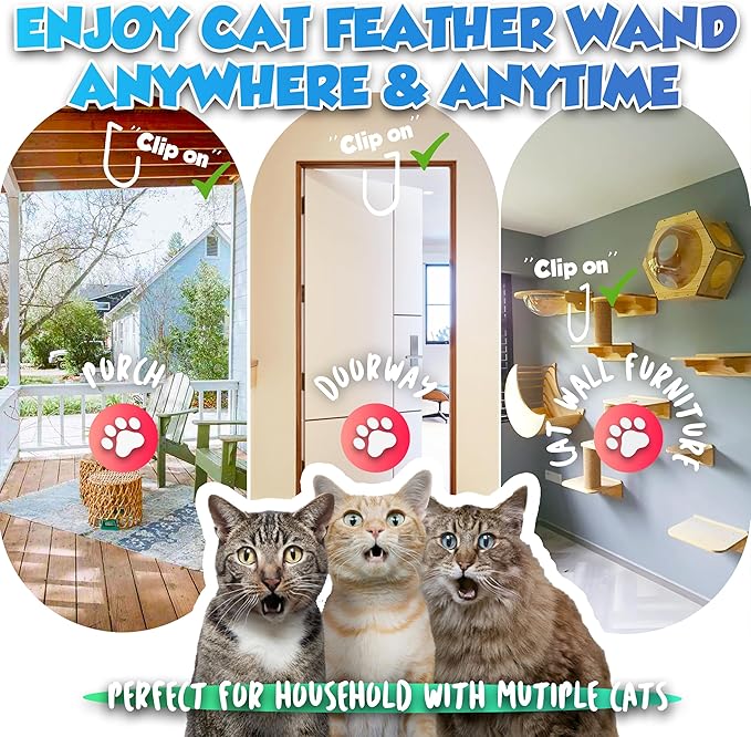 Retractable Cat Feather Toys 7PCS Refills with Bell, Interactive Doorway Hanging Teaser Toys for Indoor Cats, Kitten Play Exercise Feather Teaser Wands