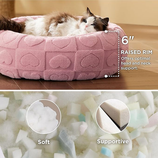 Bedsure Cat Beds for Indoor Cats - Donut Dog Beds for Small Dogs Puppy Kitten with Anti Slip Bottom, Round Sherpa Pet Beds with Washable Removable Cover, Pink, 20x20x6 inches