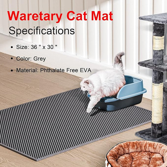 Cat Litter Box Mat: 36"x 30" Waterproof Kitty Cat Litter Trapping Mat, Easy-clean Double-layer Scatter Control Pad Rug (Grey)