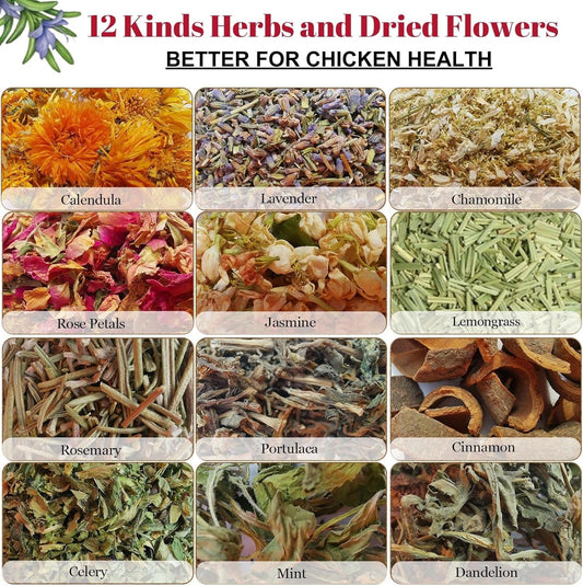 21 oz Chicken Nesting Herbs Flowers - 1.3lb Poultry Blend Herbs 12 Premium Nesting Box Herbs for Chicken Coop Refresher Boost Egg Laying Hens Herb Supplement for Backyard