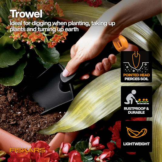 Fiskars Vegetable Garden Tool Set with Vegetable Shears, Seed Sower, Trowel, Cultivator, Weeder, and L/XL Garden Gloves for Indoor or Outdoor Gardening (6 Piece Kit), Gardening Gifts for Women