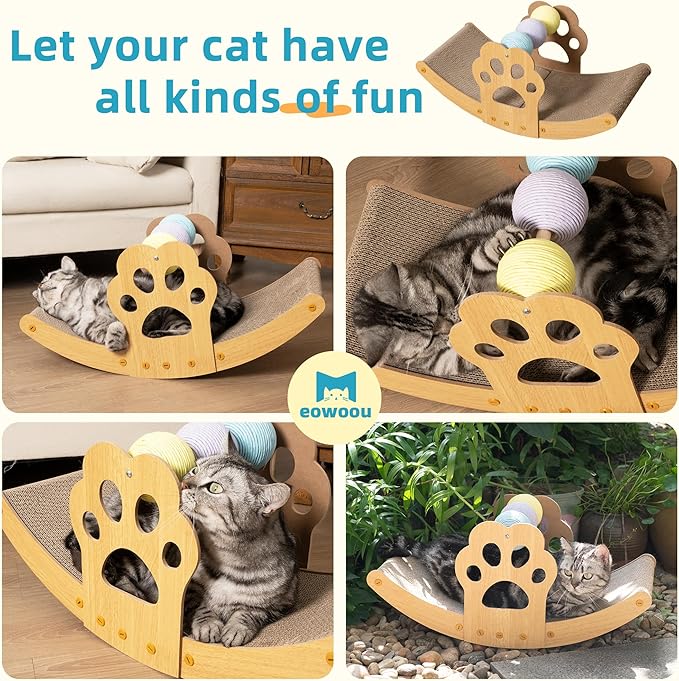 Meowoou Cat Scratch Pad, Cat Lounger Scratcher with Colorful Sisal Balls, Scratching Post Board Kitten Toys for Indoor Cat Stuff Like House Bed Hammock Couch Chair