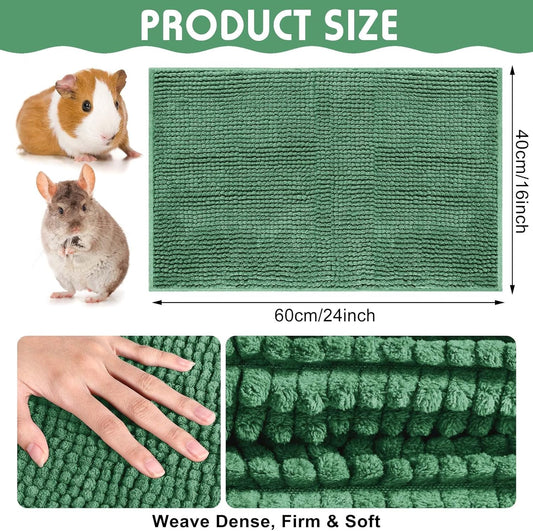 Amylove 4 Pcs Guinea Pig Cage Liner Guinea Pig Bedding Washable Fleece Pee Pads Reusable Small Animals Training Mat Small Animal Sleeping Bed for Bunny Hamster(Dark Green,16 x 24 Inch)