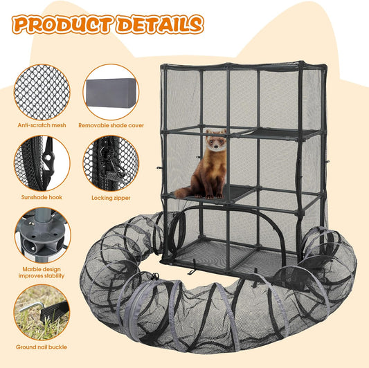 Catio Outdoor Cat Enclosure for Cats & Small Animals, Pet Playpen Cat Climber with Removable Pet Tunnel for Indoor/Outdoor Use