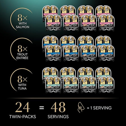Sheba Perfect Portions Wet Cat Food Cuts in Gravy Variety Pack, with Sustainable Salmon, Tender Trout Entree, and with Sustainable Tuna, 2.6 oz. Twin-Pack Trays (24 Count, 48 Servings)