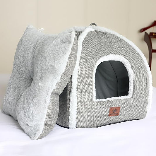 Cat Bed for Indoor Cats - Cat Cave Bed Cat House Cat Tent with Removable Washable Cushioned Pillow, Soft and Self Warming Kitten beds,Cat Beds & Furniture (Large Grey)