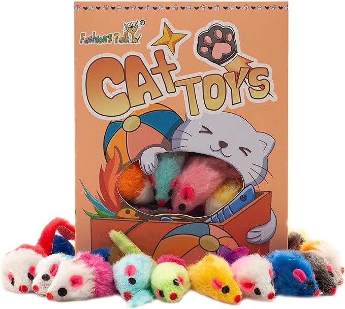 Fashion's Talk 48-Count Assorted Mice Cat Toys Furry Rattle Mouse Kitten Toy Mini Mice for Indoor Cats Interactive Play Color Varies