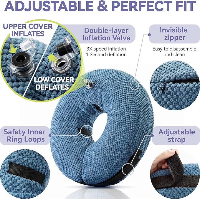 Inflatable Dog Cone Collar - Dog Neck Donut Cone Collar Alternative After Surgery - Soft Cone for Large Medium Small Dogs Cats - Alternative Recovery E Collar (Blue, XL)