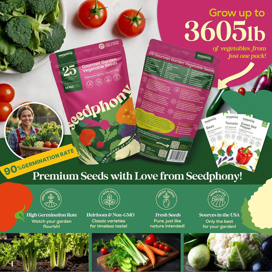 25 Gourmet Garden Vegetable Seeds Variety Pack - 14,965+ Non-GMO Heirloom Vegetables Seeds for Planting Indoor&Outdoor Home Garden Seeds - Gardening Seed Packets for Planting Vegetable Seeds