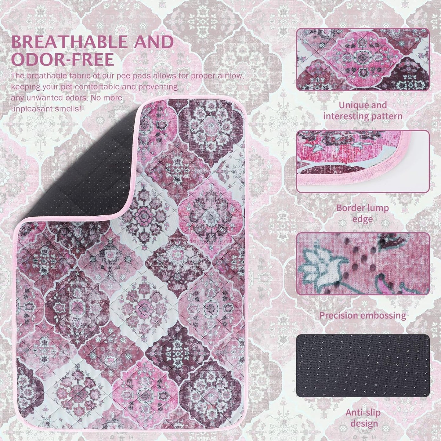 IEUUMLER Washable Pee Pads for Dogs, 2 Pack Reusable Pee Pads for Dogs Non-Slip Grip, Super Absorbent Waterproof Puppy Pads for Potty Training, Playpen, Crate, Whelping Box EU011 Pink, 36x31