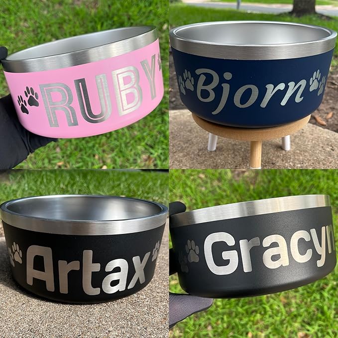 Custom Dog Bowl with Paws and Name - Engraved, Nonslip, Personalized, Custom Cat Bowl, 304 Stainless Steel, Feeding, Pet Supplies (Light Pink, Small -18oz)