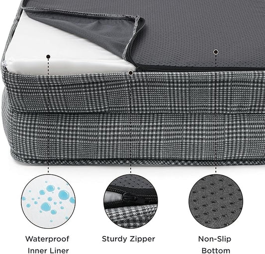 Bedsure XL Orthopedic Dog Bed for Extra Large Dogs - Waterproof XLarge Dog Cat Bed, Comfort Dogs Couch Sofa with Washable Removable Cover, Pet Bed with Nonskid Bottom, Argyle Black-Checks, 42"