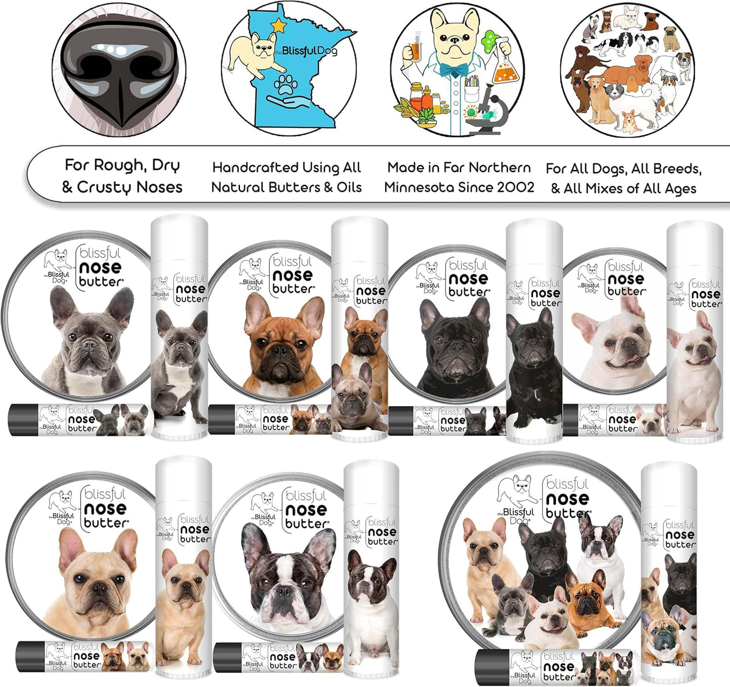 The Blissful Dog French Bulldog Fawn Unscented Nose Butter - Dog Nose Butter, 4 Ounce