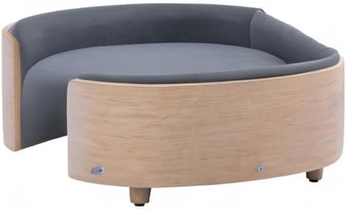 HomSof 38.58" Scandinavian Style Elevated Dog Cat Bed Pet Sofa with Solid Wood Legs and Bent Wood Back with Velvet Cushion,Large Size，Dark Grey
